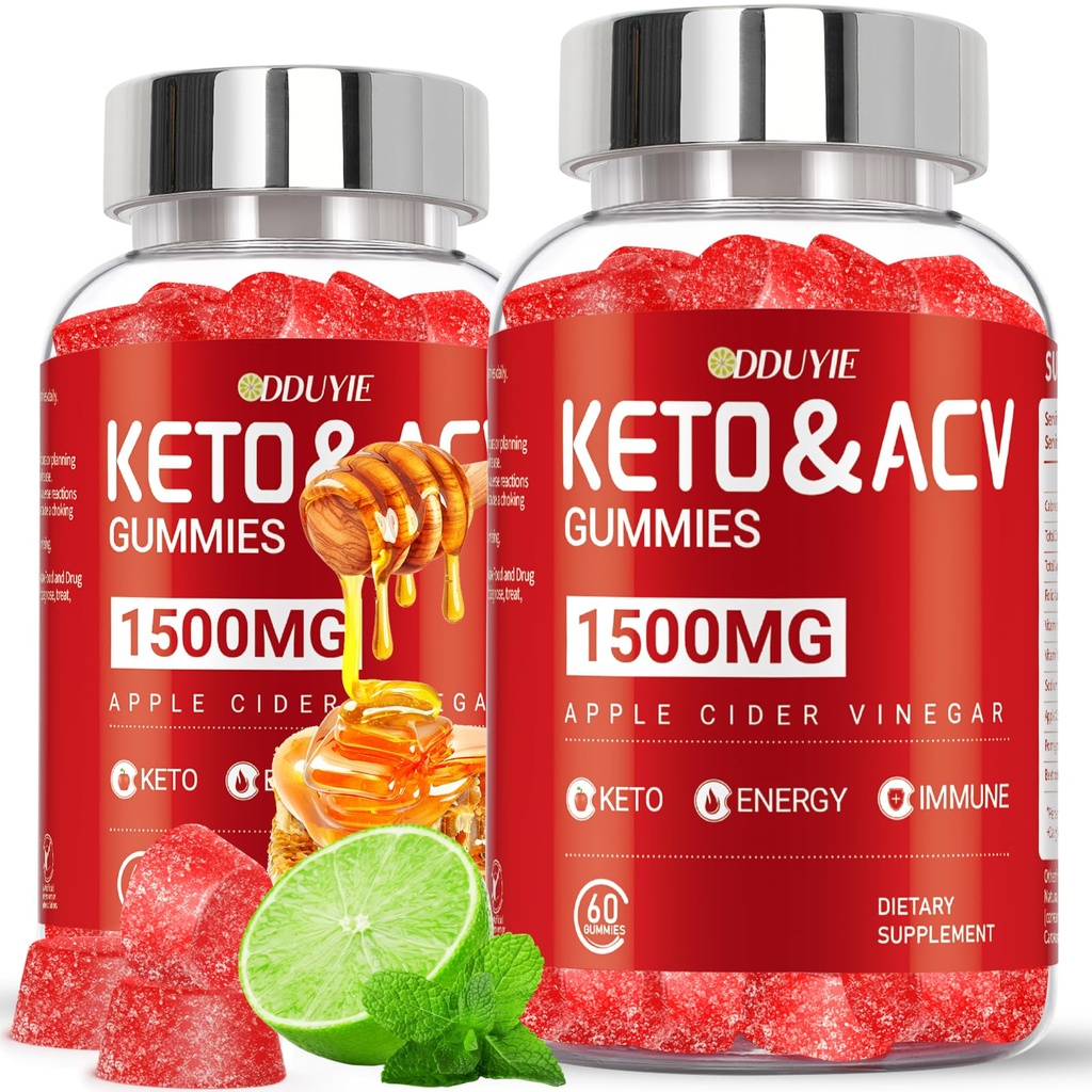 Keto ACV Gummies - 1500mg Jabolčni kislo zelje z grahovo peso & vitamin B12 B6 - limonina medena aroma - za moške in ženske - brez GSO & Vegan - 120 Count