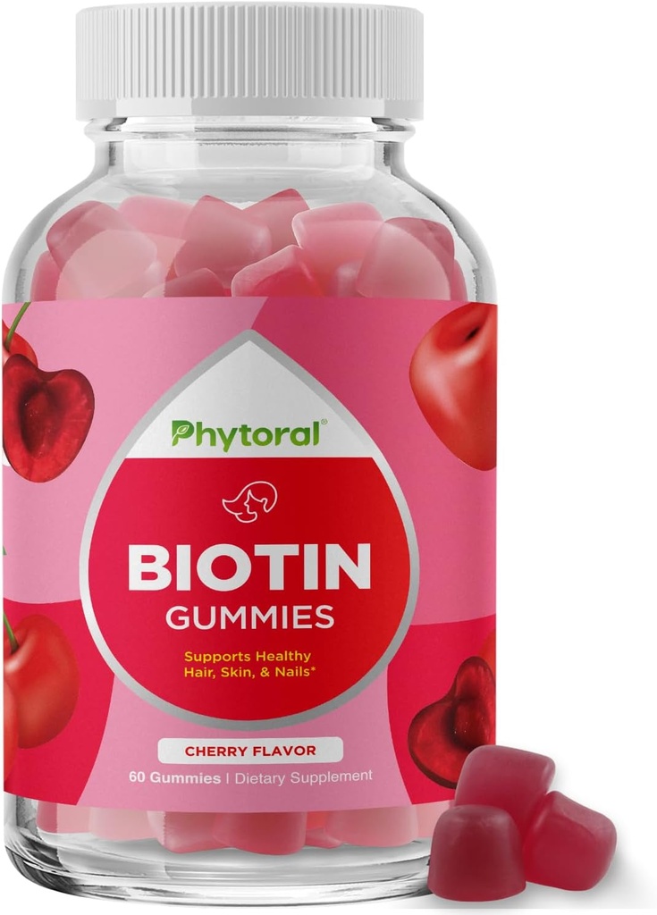 Phytoral Biotin Gumies za rast las in nohtov - Biotin Gumies za nego las Mladostna nega kože in nohtov - 5000mcg na servisiranje kože nohti Vitamini za odrasle Lepota