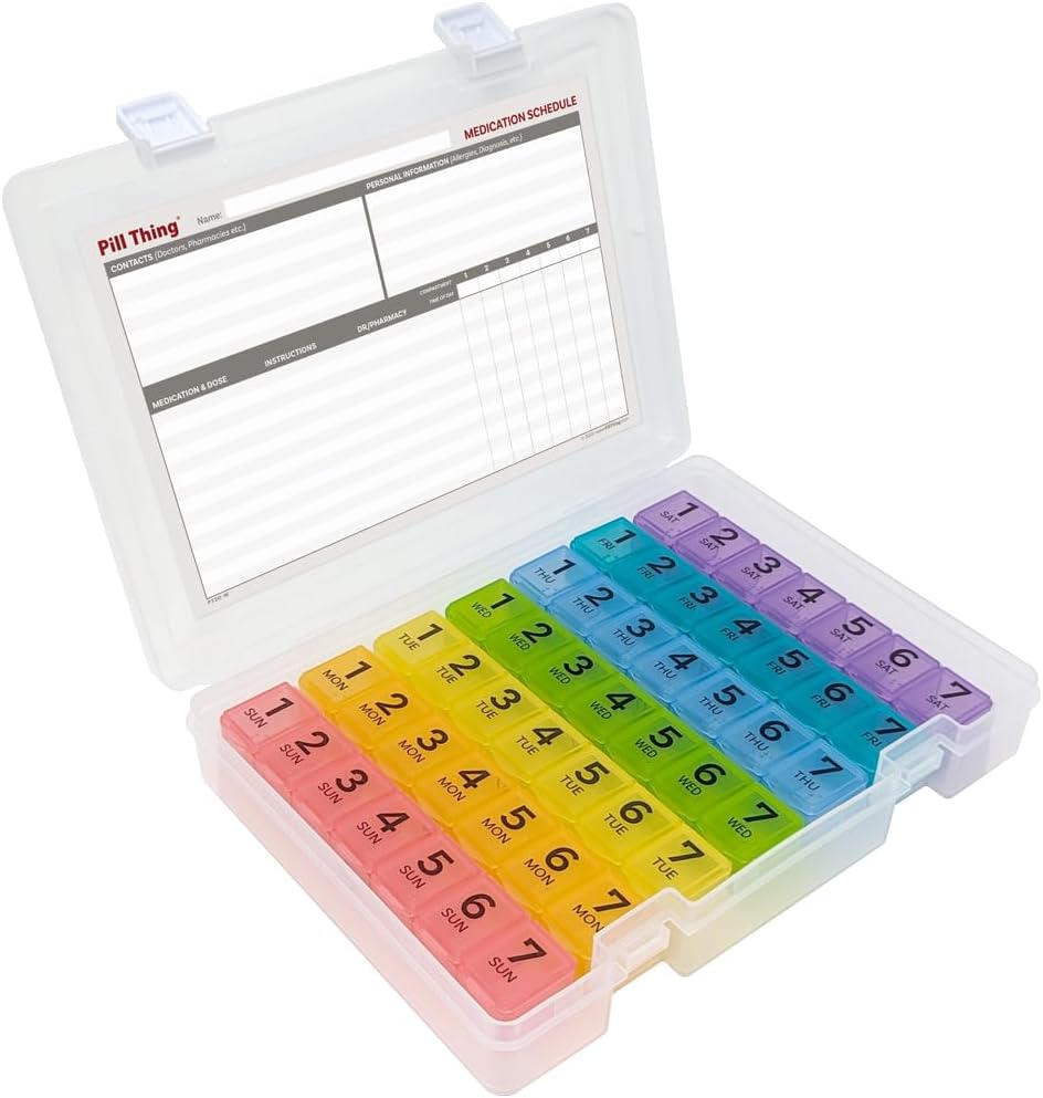 7 krat na dan tablete Box Organizator primeru, Secure 7X tabletebox z Medication Urnik, Vključuje Premium Lifetime naročnino na Medisafe App (7 Time-a-Day)