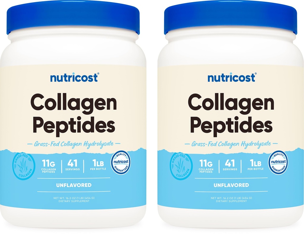 Nutricost Pure Collagen hidrolizat (Bovine) prašek (2 pakiranji) - Grass Fed goveji kolagen, 1LB na steklenico