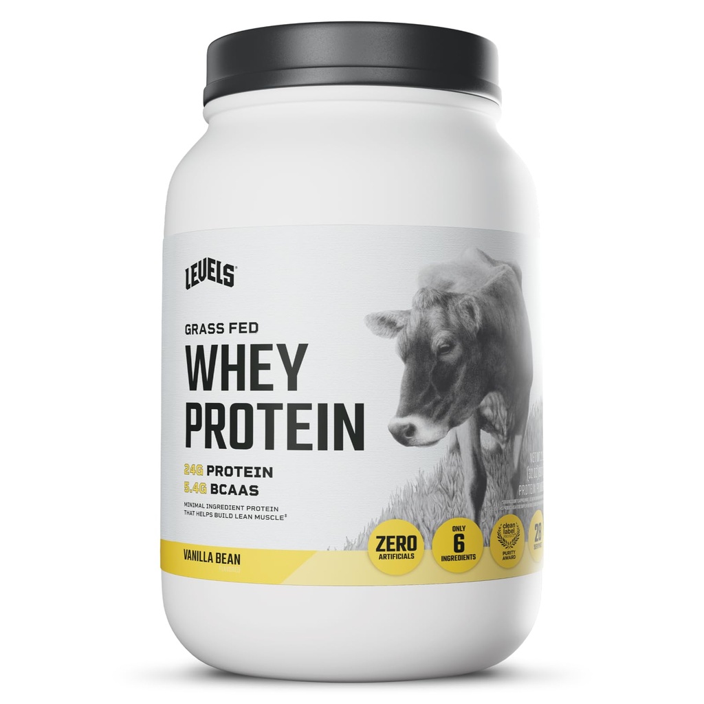 Levels Grass Fed Whey Protein Powder, Brez umetnih, 24G beljakovin, Vanilla Bean, 2LB