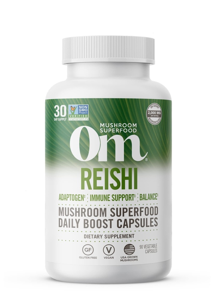 OM MUSHROOM SUPERFOOD Reishi Gobe Kapsule Superfood Supplement, 90 Count, 30 Days, Organic Adaptogen za pomoč stresu in imunskega zdravja