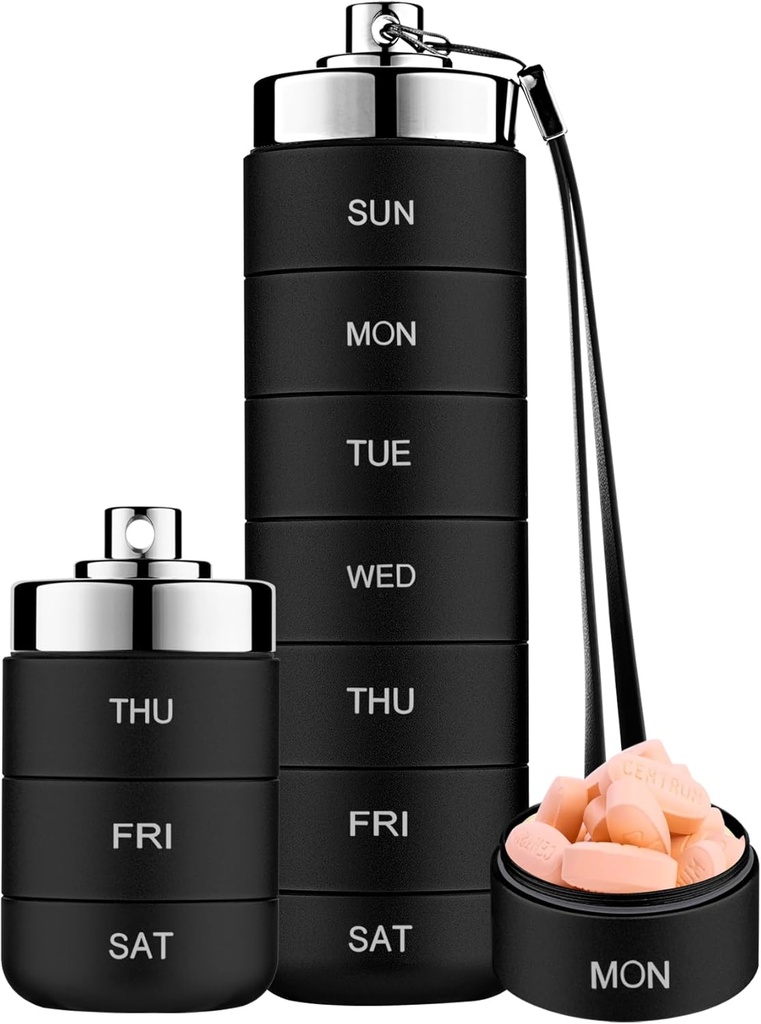 Mossime Metal tablete Organizator teden, Stackable Waterproof tablete potovalne škatle, veliki Aluminum Alloy Pill Primer Container, BPA brezplačno 7 Daily Medicine Organizator za vitamine, ribje olje, dodatek