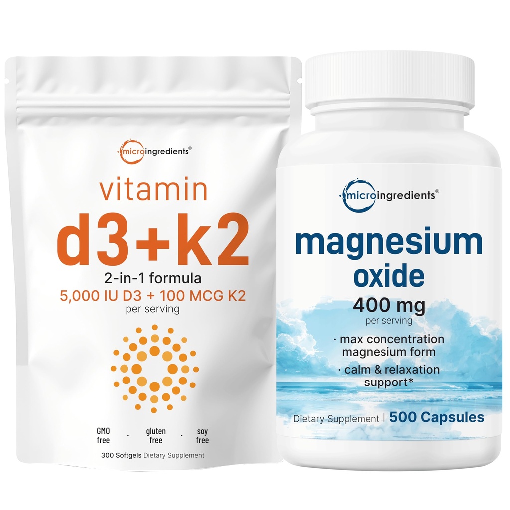 Mikro sestavine Vitamin D3 5000iu + K2 100mcg Softgels & Magnezij Oksid 400mg paket 