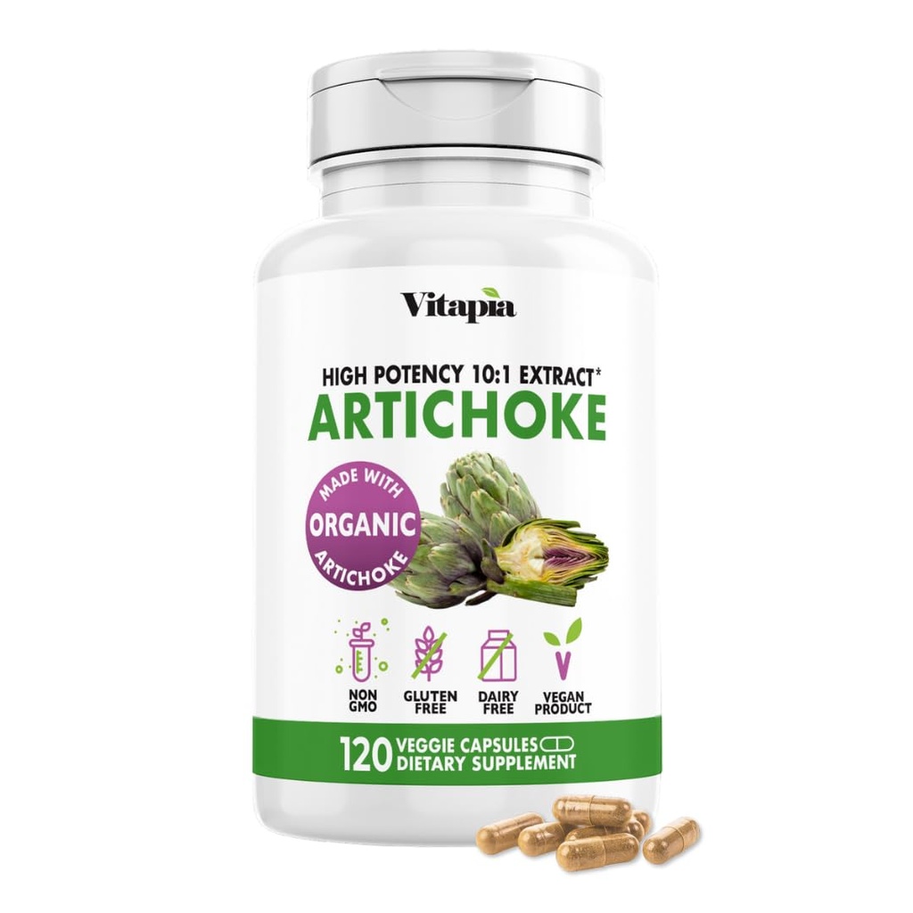 Vitapia Organic Artichoke Extract dodatek - Jetrna čistila Detox & Popravila, Jetrno zdravje, Prebava, Antioksidant Podpora - 120 Veganske kapsule, Non GSO, Gluten Free
