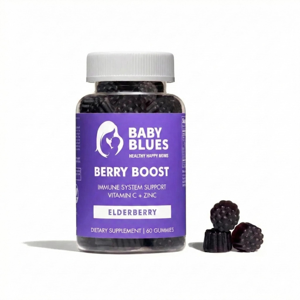 Baby Blues Berry Boost za mame, Immunity Elderberry Gummies Imunska podpora dodatek z vitaminom C in cinkom za odrasle, Ne-GMO imunski sistem Vitamini Booster Vegan Gluten brezplačno Gumies, 60kos