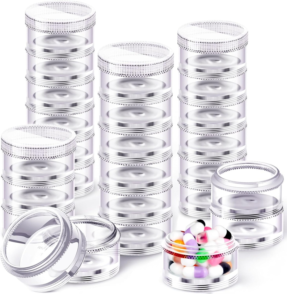 Sieral 4 Pack 7 Day Stackable tablete Organizatorji okrogle tablete Organizator primera Stackable Weekly dodatki Vitamini Posamezni zabojniki Škatle Imetnik Dispenser z Lids za potovalno medicino, Počisti