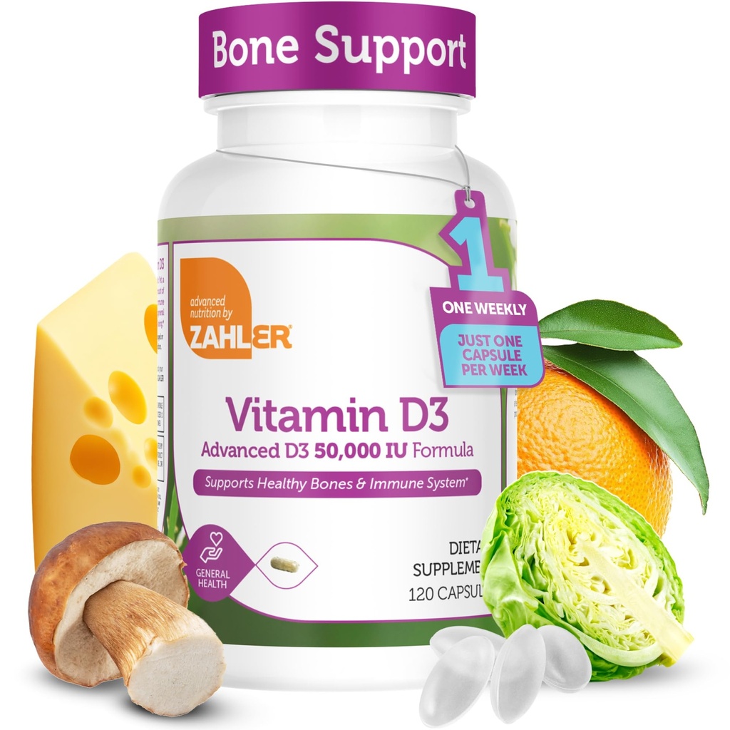 Zahler - Advanced Vitamin D3 50000 i.e. kapsule (120 števk) Košir Vegetarian Prijazen vitamin D za imuno podporo, kosti, zob in mišic zdravje - Weekly D3 Vitamin dodatek- Enostavno požiranje Vitamin D3.