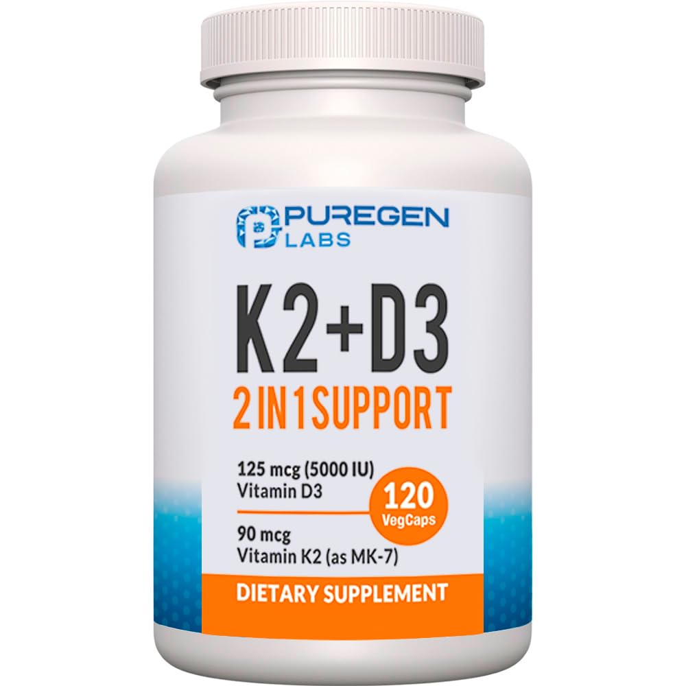 2 v 1 High Potency Formula 90mcg Vitamin K2 (MK7) in 5000 i.e. Vitamin D3 Dodatek I Ne-GMO Formula, Enostavno za pogoltniti Vitamin D & K Complex, 120 Kapsule I 4-mesečni dobave