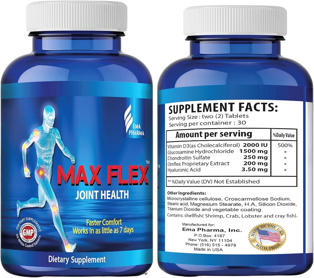 MAX FLEX UC II, Kolagen dodatek za skupno zdravje – Napredna skupna podpora dodatek z glukozamin, hondroitin, skupni vnetni olajšava kot kurkuma – Gluten brezplačno – 60 tablet, 2 tablet/dan