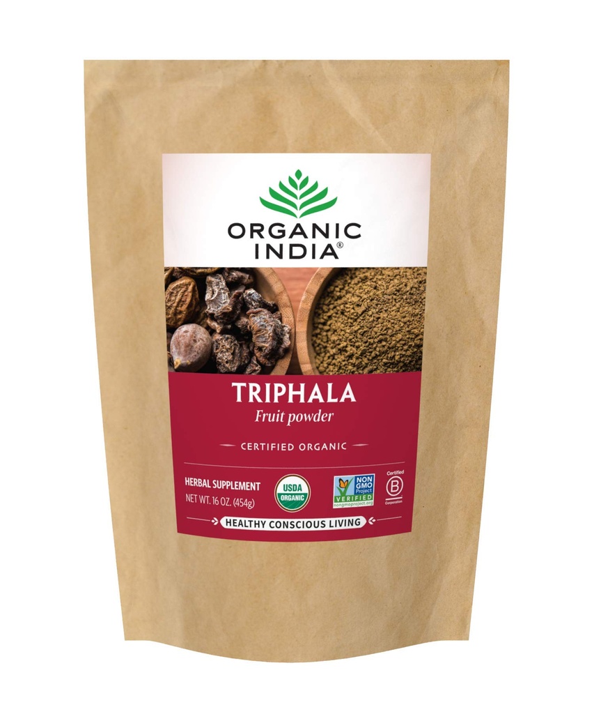 Organic India Triphala - Zeliščni dodatek z Amla, Bibhitaki, Haritaki, Digestion & Colon Support, Imunski sistem Podpora, Adaptogen, Vegan, USDA Certified Organic - 1 lb Bag