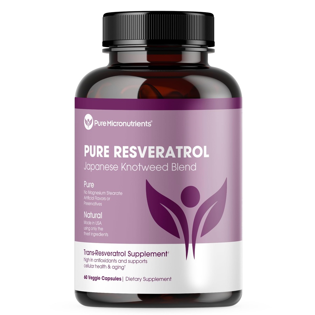 Pure Resveratrol Supplement - Dodatna moč 600mg Trans-Resveratrol na servis - za srce, kognitivne, imunske zdravstvene podpore – Prečiščen in biorazpoložljiv - 60 Veganske kape