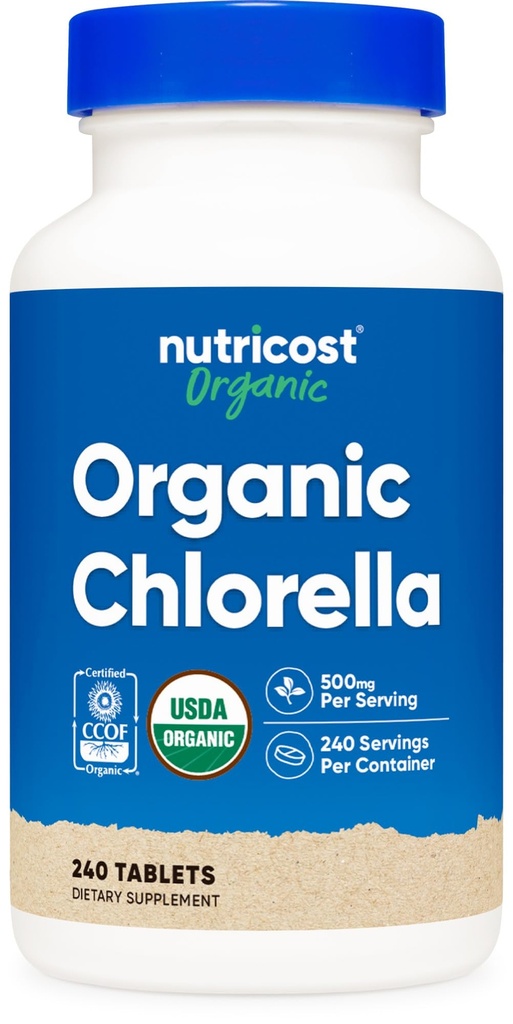 Nutricost Organic Chlorella 500mg, 240 tablet - brez glutena, brez glutena, brez GMO