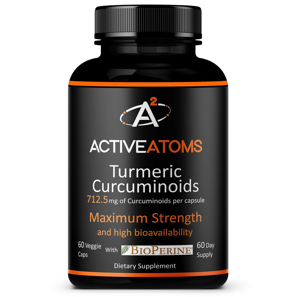 Active Atoms Turmeric Extract, ekstra moč z BioPerine® Black Pepper 750 mg Turmeric Extract na 1 00" Kapsula, standardiziranih 95% kurkuminoidi, Non-GMO, 60 Veggie kapsule 60 dan dobave