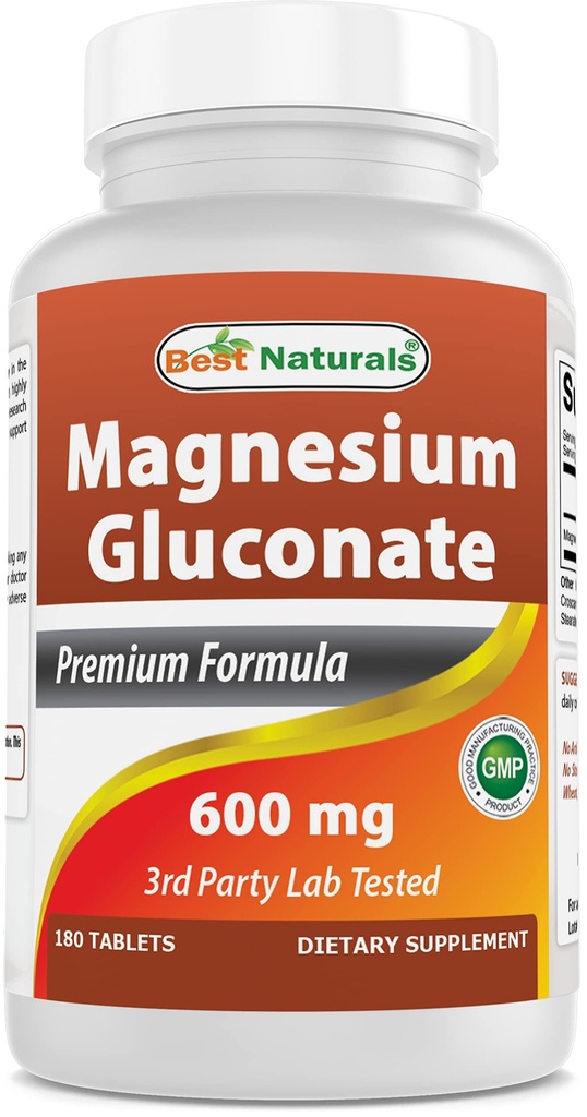Najboljši naravni magnezijev glukonat (35 mg elementarni magnezij iz 600 mg magnezijevega glukonata) 180 tablet