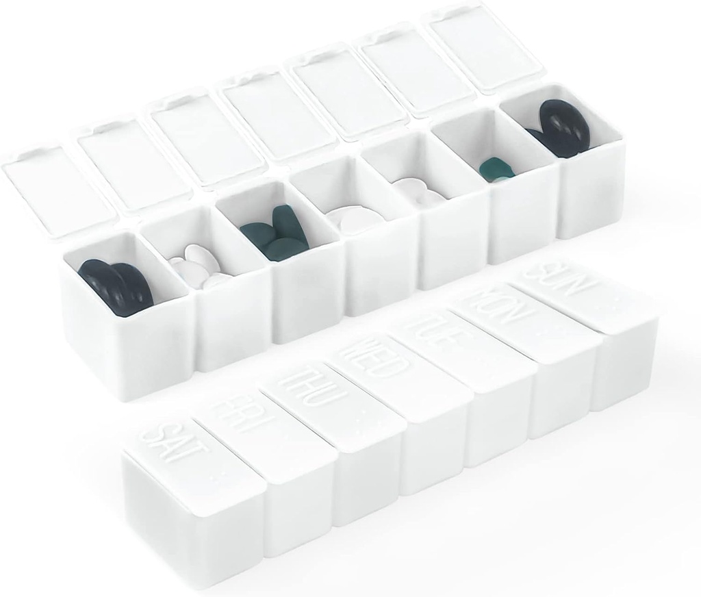 Tedenski Organizator majhne tablete, 7 Day Pill primer, Daily Vitamin Case Medicine Box, Tablete Vsebniki za medicino dopolnila ribje olje(2Pcs, bela)
