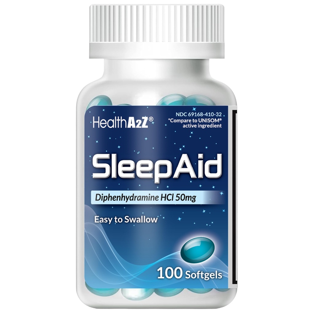 HealthA2Z Sleep Aid, Difenhidramin Softgels, 50mg, Podpira globlje, Počivajoče spanje, nenavadna oblika (100 števcev)