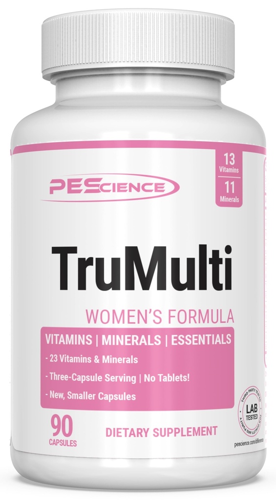 PEScience TruMulti multivitamin za ženske z železom, dnevna formula s premijskim vitaminom C, D, cinkov dodatek za imuno podporo, kelirani minerali, 90 Kapsule z enostavnim pogoltnitvijo