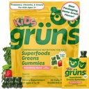 Gruns Kids Vitamini, Super Greens Gummies, Sugar-free Superfood Gummy medvedi s Spirulina, Klorella, Prebiotiki Fiber za digestivno zdravje, Adaptogeni dopolnilo, 20 Vitamini in minerali, 28 dnevni paket
