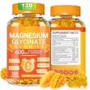 Magnezij Glycinate Gumies 600mg, žvečljivi sladkor brez kalij Magnezij Gumiji z magnezijevim glicinatom, vitamini D, B6 in CoQ10 za spanje, sprostitev, možgani in mišice, 120 Število