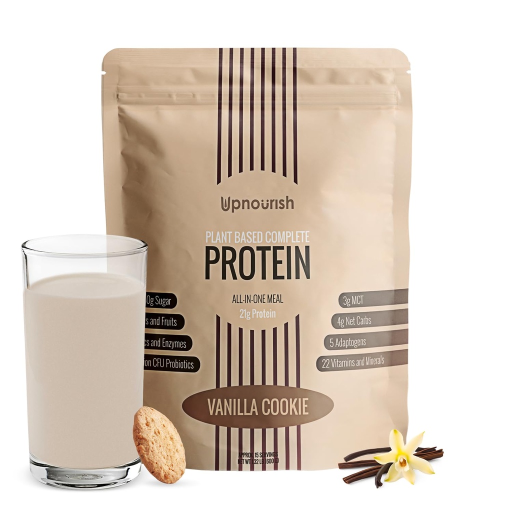 UpNorish Vanilla Cookie Vegan Protein Powder 54 Superfoods Powder,1.5 Milijarda CFU Probiotiki 21g Probiotiki na osnovi rastlin brez sladkorja Brez mleka Brez GSO Mlečni izdelki, Zamenjava hrane Keto-prijateljsko nizko ogljikovo dieto,15 Servisi