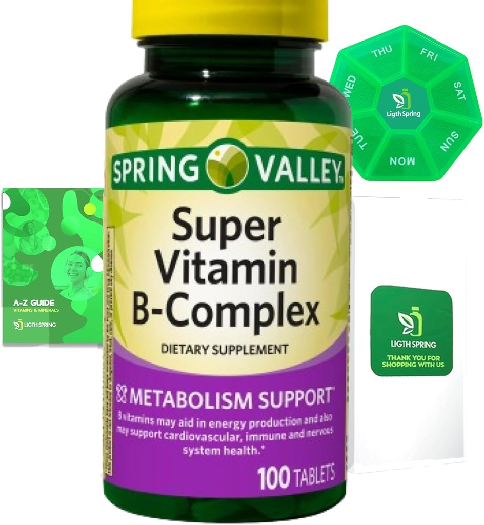 Super vitamin B-kompleks 100 tablet Prehranska dopolnila Sveženj Exclusive Better Ligth&Spring Guide + Tedenske tablete Organizirajte (3 izdelkov)