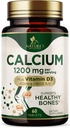 Kalcij 1200 mg z vitaminom D3 - dodatek za zdravje kosti, dodatek vitamina D in kalcija za ženske in moške - moč kosti, podpora zob in imunskega sistema, naravne kalcijeve tablete, ustekleničen v ZDA - 60 tablet