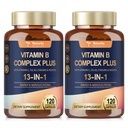 13-v-1 Vitamin B Complex Plus z vitaminom B1, B2, B3 (Niacin), B4, B5, B6, B7 (Biotin), B8 (Inozitol), B9 (Folat), B12, C, D3, K2 za energijo, živec, Imune, Skin - 120 Caps na steklenico - 2 steklenici
