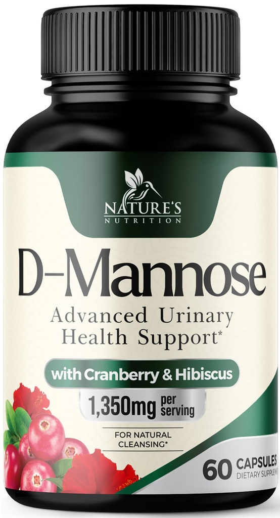 D-mannoza dodatek 1,350 mg z Cranberry & Hibiscus - učinkovito hitro delovanje, Flush Nečistoče za naravni mehur, Sečninski Tract podpora, za ženske in moške, Non-GMO, Vegan, 60 kapsul
