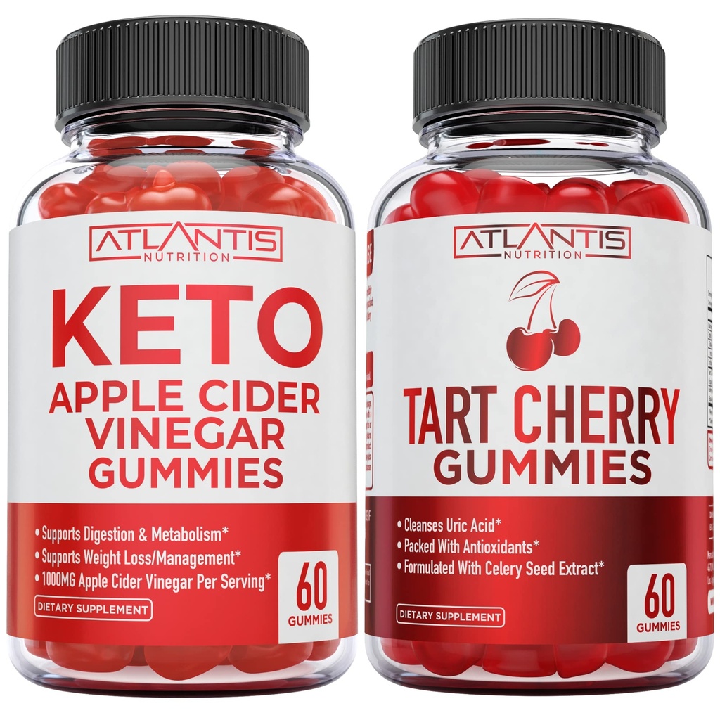 60 Keto Apple Cider Vinegar Gumies Napredna izguba teže + 60 Tart Cherry Gumies z izvlečkom semena zelene
