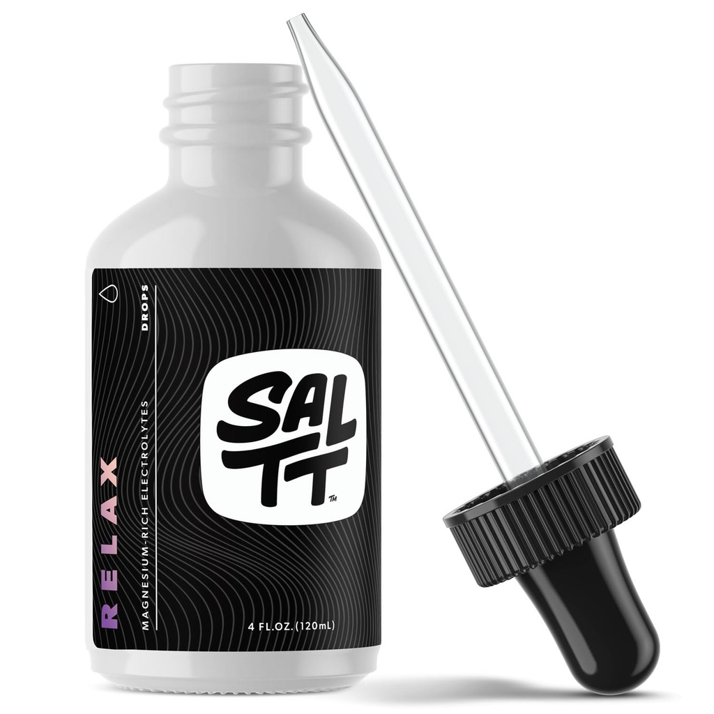 SALTT Relax Magnezij Kapljice - Ionski magnezijev klorid w/Sodij, kalij, elektroliti - Trace Minerali Kapljice - Gluten brez sladkorja, Keto prijazno - iz Utahovega Velikega slanega jezera - 120ml kapnik