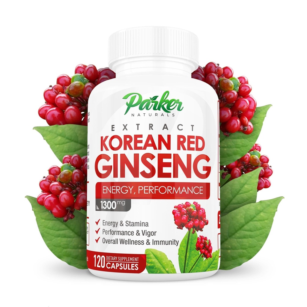 Parker Naturals Korean Red Ginseng Extract, 1300mg ekstrakt z ingver korenine in črnega popra, 20% ginsenosides Red Panax Ginseng dodatek, 120 Caps