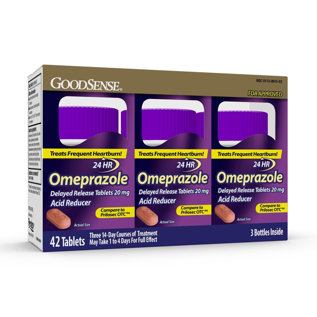 GoodSense Omeprazol Zapoznelo sproščanje Tablete 20 mg, Želodčna kislina reduktor za pogosto zdravljenje zgago, 42 Število