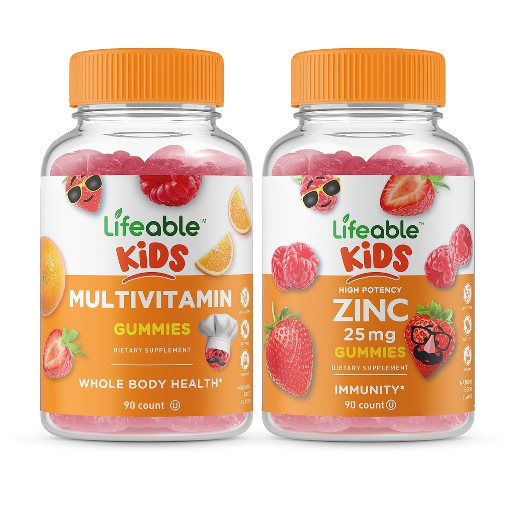 Življenjski multivitaminski otroci + cink 25mg Otroci, Gummies Bundle - odličen okus, Vitamin dopolnilo, Gluten brezplačno, GSO brezplačno, Žvečljivi Gummy