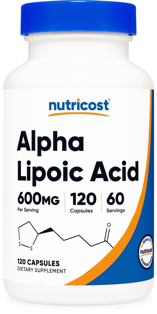 Nutricost Alpha lipoična kislina 600mg na odmerek 120 kapsul, 60 kapsul na osnovi rastlin, ne-GMO