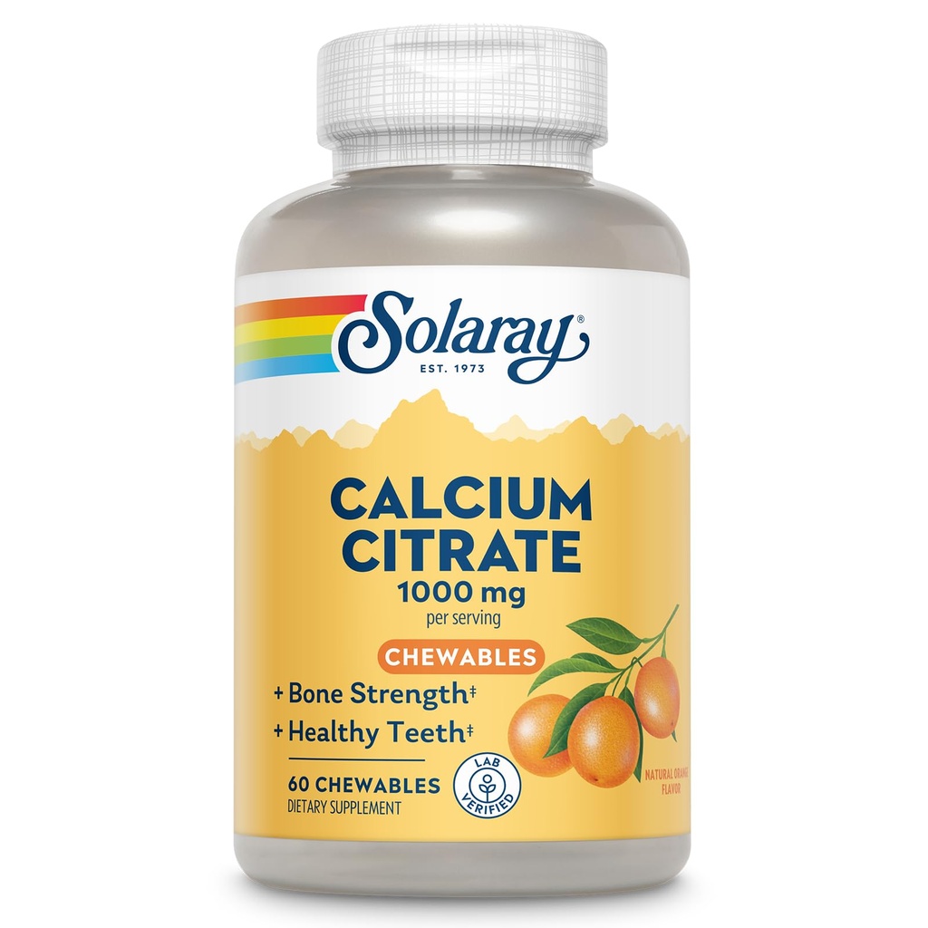Solaray kalcijev citrat 1000 mg, naravna pomaranča arome kelirani kalcij dodatek za kosti moč, zob, živca, mišice, in srce funkcijo podpora, 60-dnevno garancijo, 15 Servisi, 60 Žvečilni