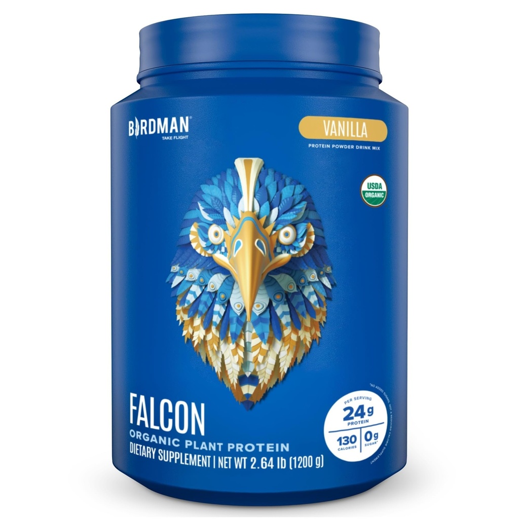BIRDMAN Falcon Vegan Protein Powder Organic, Stevia & Sugar Free, Rastlinske beljakovine, Nizki ogljikovi hidrati, Mlečni, Keto, Newhey Protein, Probiotic, Pea Protein 