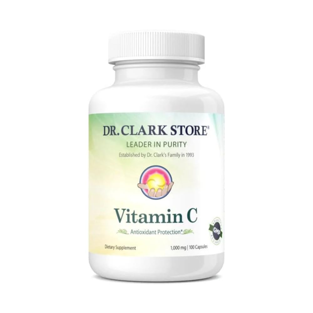 Dr Clark Vitamin C Dodatek 1000mg - Gluten prost, Immuniteta Podpora, Močen antioksidant, Podpira funkcije možganov, spodbuja tvorbo in popravilo tkiv, 100 kapsul želatine