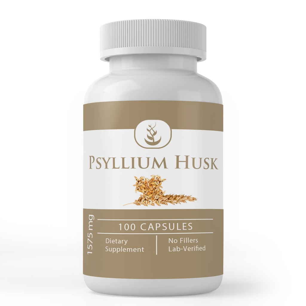 Čiste izvirne sestavine Psylium Husk Kapsule (100 kapsul) Fiber Powder dodatek, brez dodatkov ali polnila, laboratorij preverjen