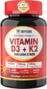 Na rastlinah osnovan vitamin D3 K2 dodatek softgel - Vit D3 10000 Iu + vitamin K2 Mk7 200 Mcg, Algae Omega-3, Magnezij, vitamin B12 za kosti in mišice, Imunska podpora, Max Absorpcija, Enostavno pogoltniti 1 pakiranje