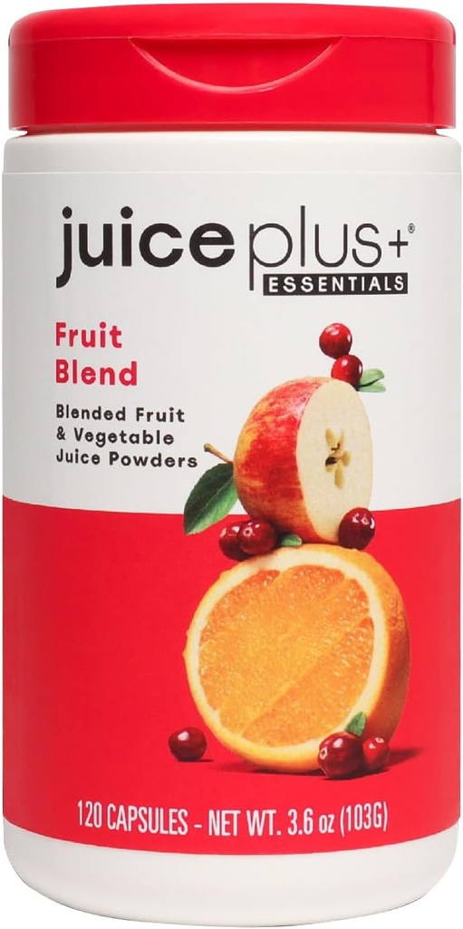 JuicePlus+ sadna mešanica: rastlinsko-osnovna celotna prehranska dopolnila z jabolkom, breskvico, brusnico, & več! - Veganska, Gluten-free, Non-GMO, Kosher - pakirana z rastlinsko-osnovanimi vitamini - 1 steklenica (60 strežkov)
