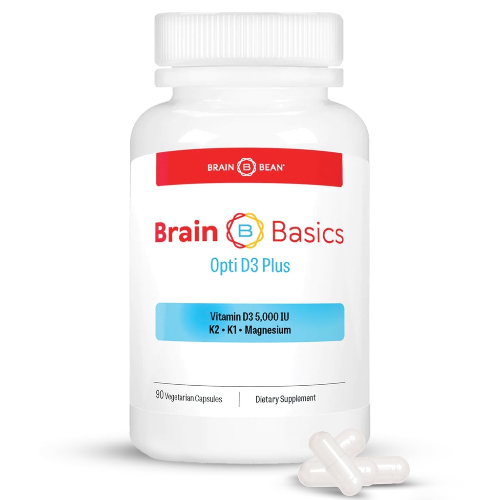 Brain Basic Opti D3 Plus - Vitamin D3 5000 i.e. s K1, K2 in Magnezij - Možganska podpora dodatek za razpoloženje, um, spomin - kosti, mišice, in imunskega zdravja - Gluten brezplačno, soja brezplačno, in mleka brezplačno