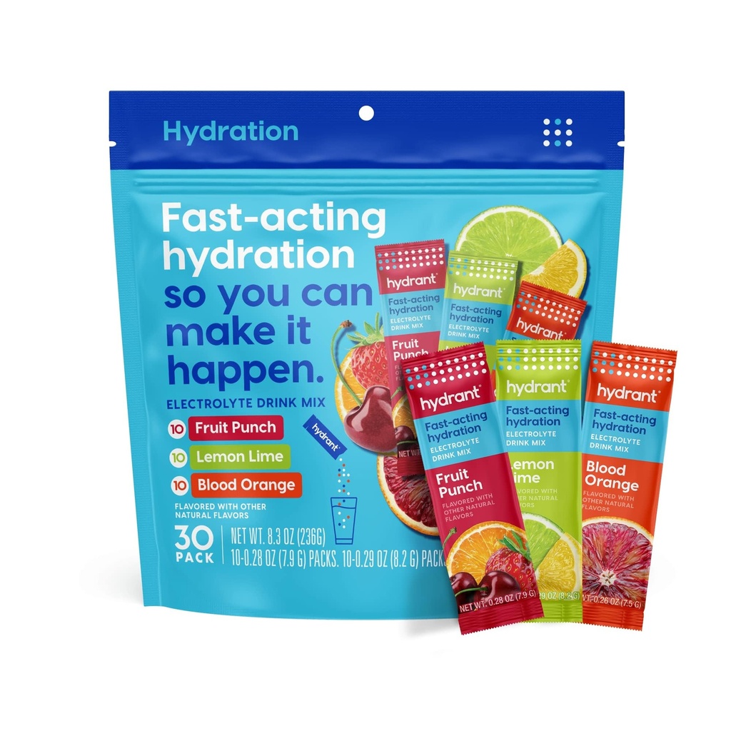 Hydrant - Hydration Powder Variety Pack, 30 Individualni Instant Rehidracijski paketi za elektrolite - Nizka sladkorna pijača Mix za vsakodnevno uporabo, potovanja in vaje