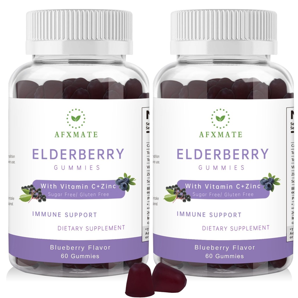 Sambucus Elderberry Gumies, Black Elderberry Gummy z cinkom in vitaminom C za odrasle, Sugar brez otrok multivitaminski Gumies Imunska podpora* dodatek (2 paket)