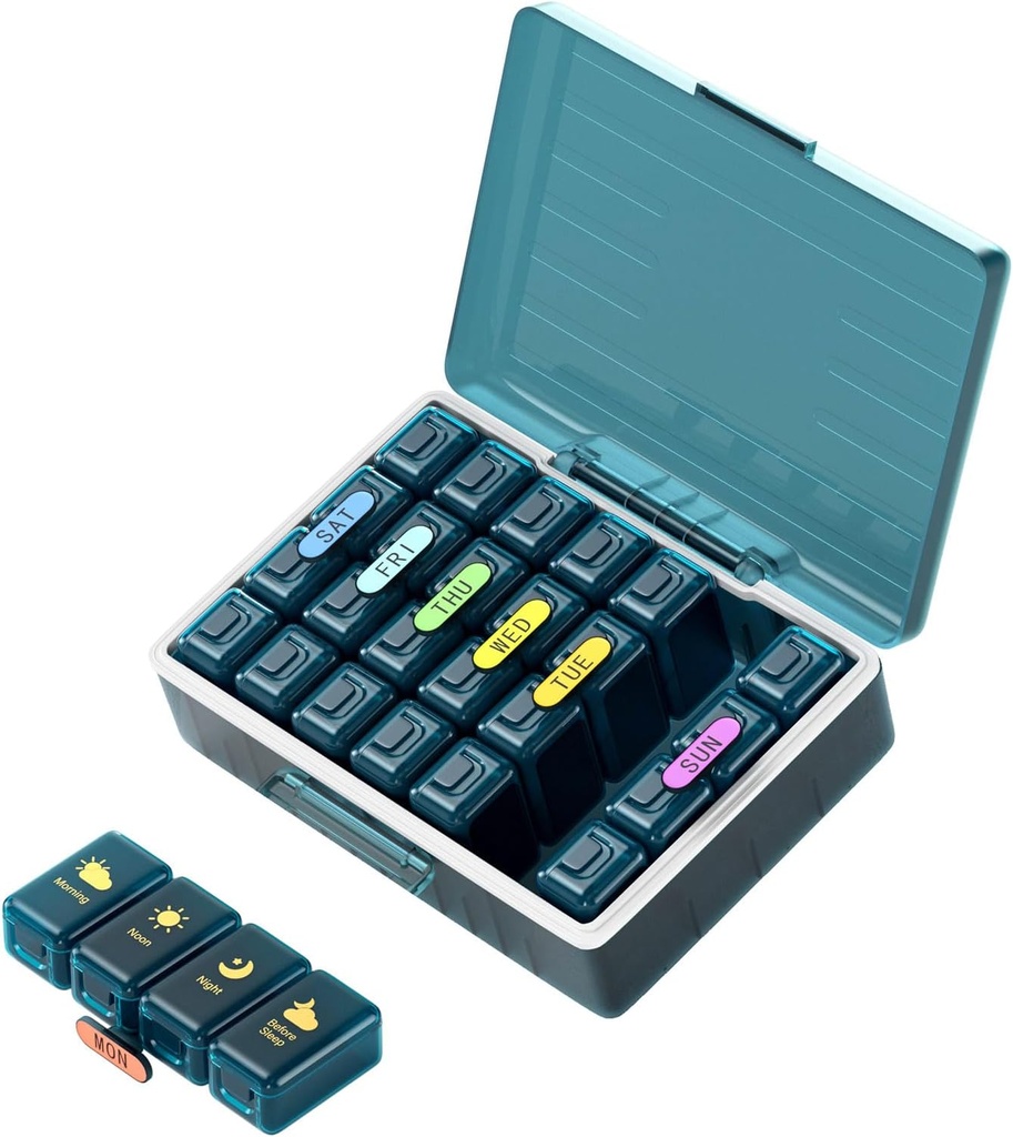 Tedenske tablete Organizator 4 krat na dan, velike predele tablete Box 4X 7 dan, tablete za medicinske organizatorje primer tabletk za tablete/vitamine/ribja olja/zdravilo/dodatki (4x7 modra)
