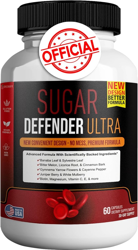 Sugar Defender Ultra - Napredna formula z vitamini, minerali, Banaba Leaf, in več - 60 Kapsule, Vegan, Ne-GMO, Gluten-free (1)