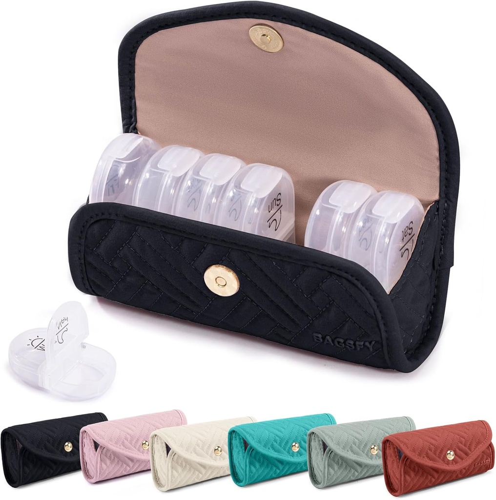BAGSFY tedenske tablete Organizator 2 krat na dan v primeru srčkan tkanine tablete, Medicine Bag, AM PM tablete Box 7 dan, Prenosna zdravila potovalna primera za tablete, vitamini, ribje olje, dodatki.