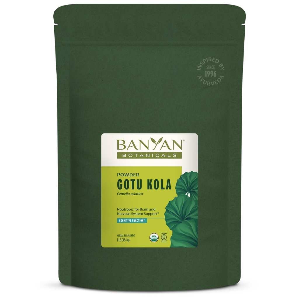 Banyan Botanicals Gotu Kola Powder – Organic Brahmi (Centella Asiatica) – Umirjanje nootropnega zelišča za podporo živčnega sistema in zdravo kožo* – 1 lb. – Ne-GMO Trajno vir Vegan