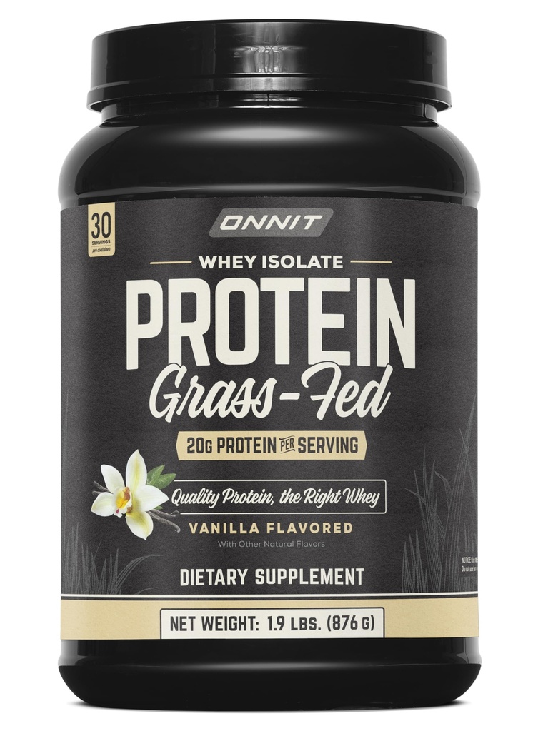 ONNIT Grass Fed Whey Isolate Protein Powder, Vanilla Flavor, Whey Protein Powder Prehranska dopolnila za podporo mišičnega dobička in okrevanja, 30 Serving na Tub, 30, 7 oz