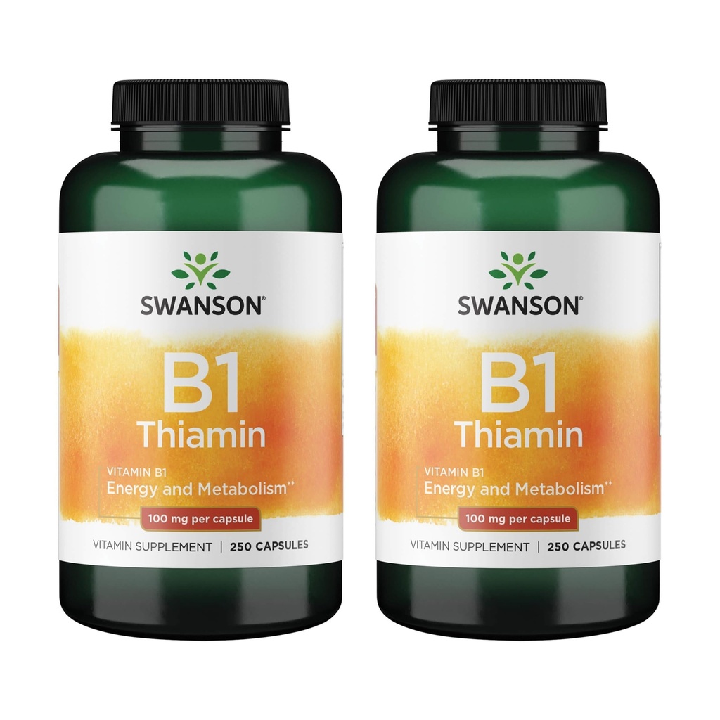 Swanson Vitamin B1 (Thiamin) - spodbuja zdravo presnovo in zagotavlja energetsko podporo - Naravni vitamin dodatek podporo Optimum živčne funkcije celic - (2 paket) (2 kapsuli)